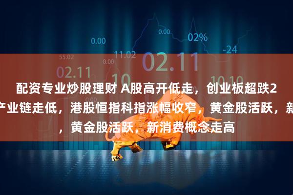 配资专业炒股理财 A股高开低走，创业板超跌2%，算力硬件产业链走低，港股恒指科指涨幅收窄，黄金股活跃，新消费概念走高