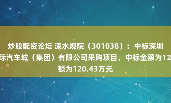 炒股配资论坛 深水规院(301038):中标深圳市深汕国际汽车城(集团)有限公司采购项目,中标金额为120.43万元