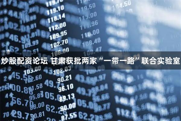炒股配资论坛 甘肃获批两家“一带一路”联合实验室